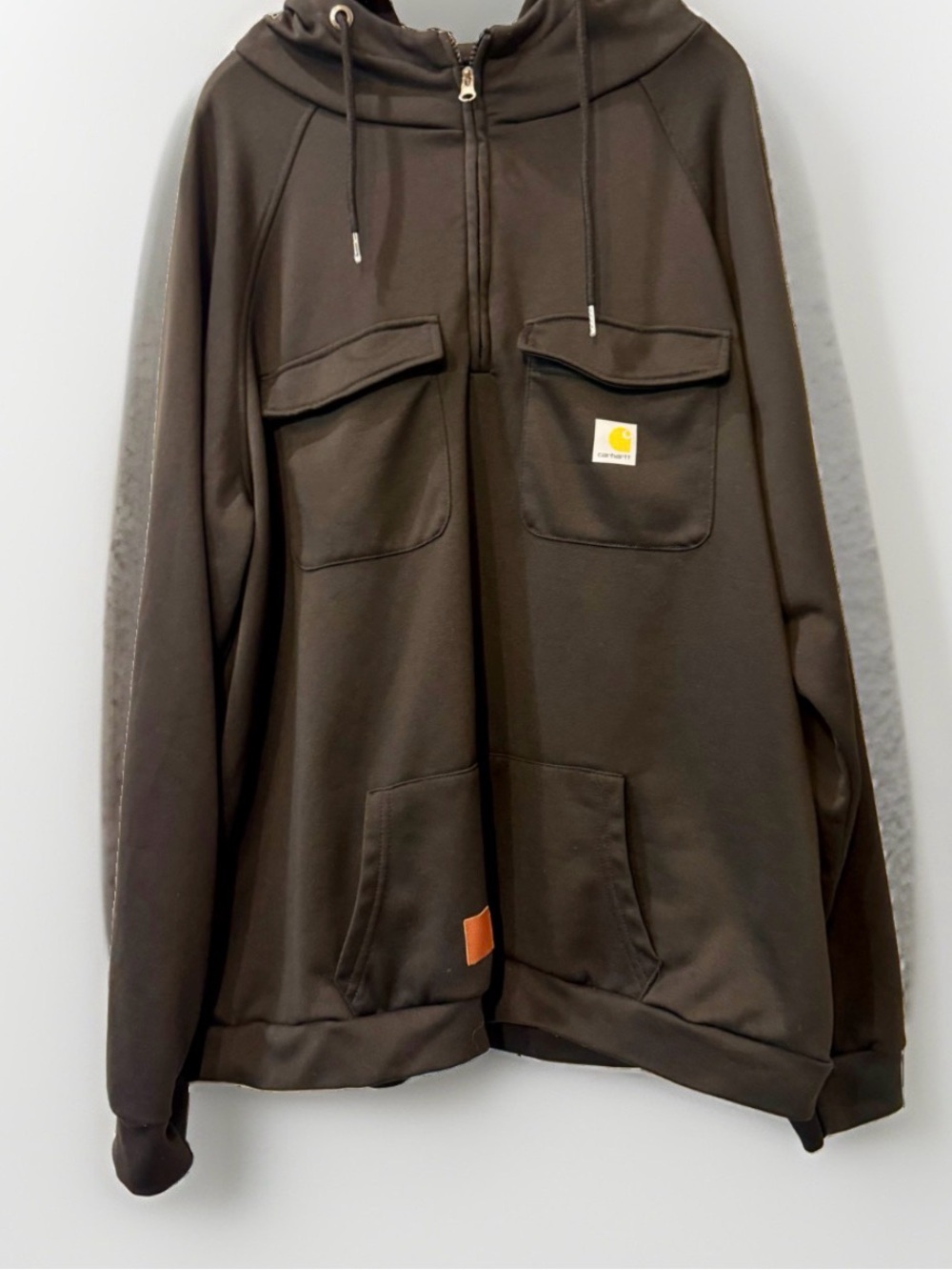 Carhartt Men's XL Black Pullover Hoodie Fleece 1/4 Zip Pockets Polyester